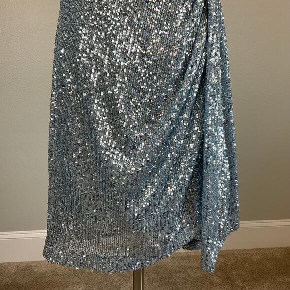 Eliza J Blue Sequined Cocktail Dress Size 16 Sleeveless V-Neck Mini Sheath - Picture 9 of 13
